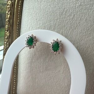 Vintage Green and Diamond Zirconia Stud Earrings